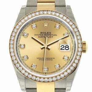 Rolex Datejust 36 Champagne-Colour Set With Diamonds Dial Diamond Bezel Oyster Yellow Gold Two Tone