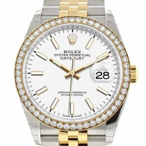 Rolex Datejust 36 White Dial Diamond Bezel Jubilee Yellow Gold Two Tone Watch 126283Rbr