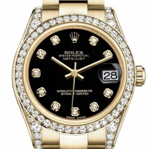 Rolex Datejust 31 Black Diamond Dial Bezel Lug 18K Yellow Gold Ladies Watch 178158 / None