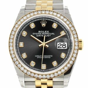 Rolex Datejust 36 Black Set With Diamonds Dial Diamond Bezel Jubilee Yellow Gold Two Tone Watch