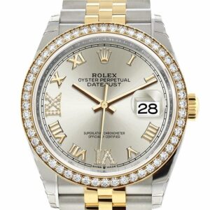 Rolex Datejust 36 Silver Set With Diamonds Dial Diamond Bezel Jubilee Yellow Gold Two Tone Watch