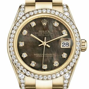 Rolex Datejust 31 Black Mother Of Pearl Diamond Dial Bezel Lug 18K Yellow Gold Ladies Watch 178158 /