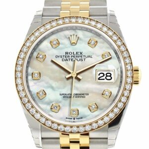 Rolex Datejust 36 White Mother-Of-Pearl Diamonds Dial Diamond Bezel Jubilee Yellow Gold Two Tone