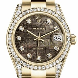 Rolex Datejust 31 Black Mother Of Pearl Jubilee Dial Diamond Bezel Lug 18K Yellow Gold Ladies Watch