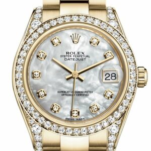 Rolex Datejust 31 White Mother Of Pearl Diamond Dial Bezel Lug 18K Yellow Gold Ladies Watch 178158 /