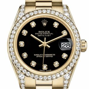 Rolex Datejust 31 Black Diamond Dial Bezel Lug 18K Yellow Gold President Ladies Watch 178158 / None