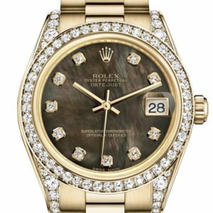 Rolex Datejust 31 Black Mother Of Pearl Diamond Dial Bezel Lug 18K Yellow Gold President Ladies