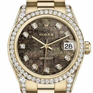 Rolex Datejust 31 Black Mother Of Pearl Jubilee Diamond Dial Bezel Lug 18K Yellow Gold President