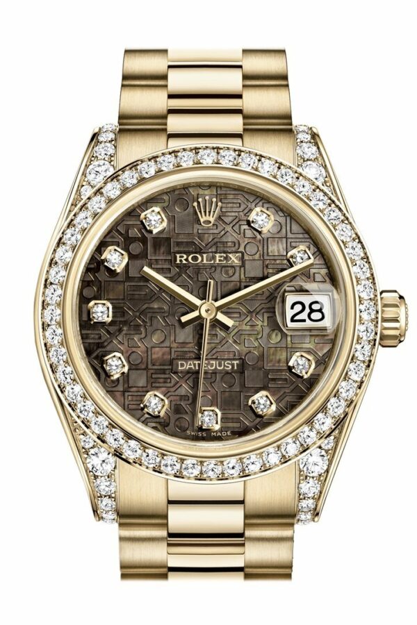 Rolex Datejust 31 Black Mother Of Pearl Jubilee Diamond Dial Bezel Lug 18K Yellow Gold President