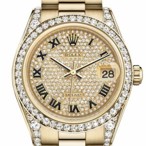 Rolex Datejust 31 Diamond Paved Dial Bezel Lug 18K Yellow Gold President Ladies Watch 178158 / None