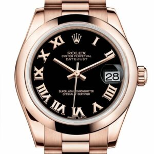 Rolex Datejust 31 Black Roman Dial 18K Everose Gold President Ladies Watch 178245 / None