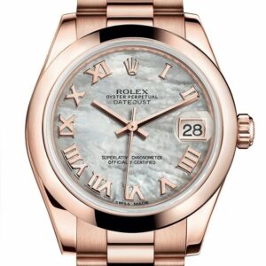 Rolex Datejust 31 White Mother Of Pearl Roman Dial 18K Everose Gold President Ladies Watch 178245 /