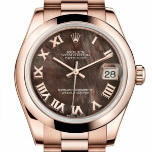 Rolex Datejust 31 Black Mother Of Pearl Roman Dial 18K Everose Gold President Ladies Watch 178245 /