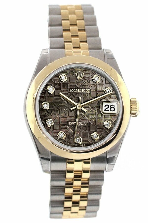 Rolex Datejust 31 Black Mother Of Pearl Jubilee Diamonds Dial 18K Gold Two Tone Ladies 178243 Watch