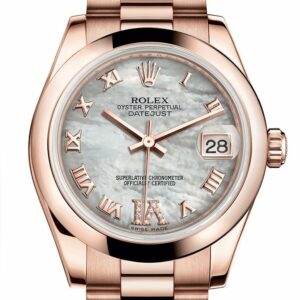 Rolex Datejust 31 White Mother Of Pearl Roman Large Vi Diamond Dial 18K Everose Gold President