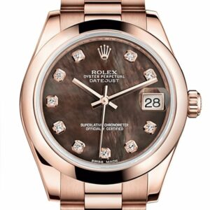 Rolex Datejust 31 Black Mother Of Pearl Diamond Dial 18K Everose Gold President Ladies Watch 178245