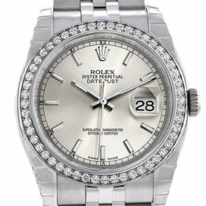 Rolex Datejust 36 Silver Dial 18K White Gold Diamond Bezel Jubilee Mens Watch 116244 / None