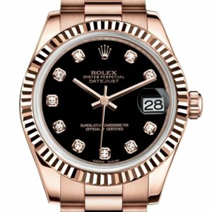 Rolex Datejust 31 Black Diamond Dial Fluted Bezel 18K Everose Gold President Ladies Watch 178275 /