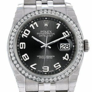 Rolex Datejust 36 Black Concentric Dial 18K White Gold Diamond Bezel Jubilee Mens Watch 116244 /