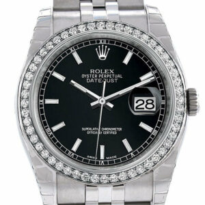 Rolex Datejust 36 Black Dial 18K White Gold Diamond Bezel Jubilee Mens Watch 116244