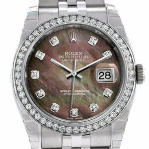 Rolex Datejust 36 Black Mother-Of-Pearl Set With Diamonds Dial 18K White Gold Diamond Bezel Jubilee