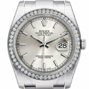 Rolex Datejust 36 Silver Dial 18K White Gold Diamond Bezel Mens Watch 116244 / None