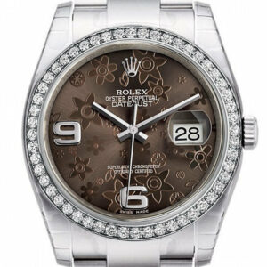 Rolex Datejust 36 Bronze Floral Motif Dial 18K White Gold Diamond Bezel Mens Watch 116244 / None