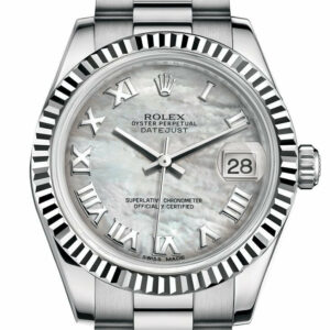 Rolex Datejust 31 White Mother-Of-Pearl Roman Dial Fluted Bezel 18K Gold President Ladies Watch