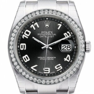 Rolex Datejust 36 Black Concentric Dial 18K White Gold Diamond Bezel Mens Watch 116244 / None