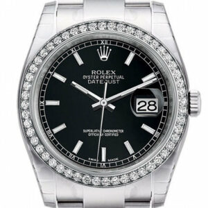 Rolex Datejust 36 Black Dial 18K White Gold Diamond Bezel Mens Watch 116244