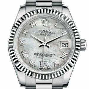 Rolex Datejust 31 White Mother-Of-Pearl Large Vi Diamond Dial Fluted Bezel 18K Gold President Ladies