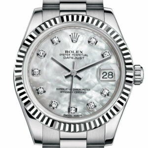 Rolex Datejust 31 White Mother-Of-Pearl Diamond Dial Fluted Bezel 18K Gold President Ladies Watch