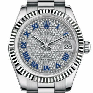 Rolex Datejust 31 Diamond-Paved Roman Dial Fluted Bezel 18K White Gold President Ladies Watch 178279