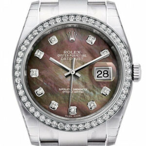 Rolex Datejust 36 Black Mother-Of-Pearl Set With Diamonds Dial 18K White Gold Diamond Bezel Mens