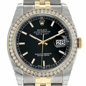 Rolex Datejust 36 Black Dial 18K White Gold Diamond Bezel Jubilee Ladies Watch 116243