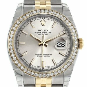 Rolex Datejust 36 Silver Dial 18K White Gold Diamond Bezel Jubilee Ladies Watch 116243