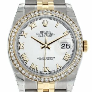 Rolex Datejust 36 White Roman Dial 18K Gold Diamond Bezel Jubilee Ladies Watch 116243