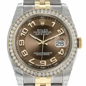 Rolex Datejust 36 Bronze Arab Dial 18K White Gold Diamond Bezel Jubilee Ladies Watch 116243