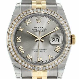 Rolex Datejust 36 Steel Roman Dial 18K White Gold Diamond Bezel Jubilee Ladies Watch 116243