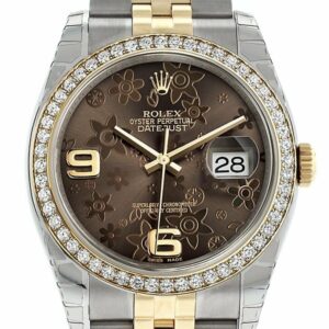 Rolex Datejust 36 Bronze Floral Motif Dial 18K White Gold Diamond Bezel Jubilee Ladies Watch 116243