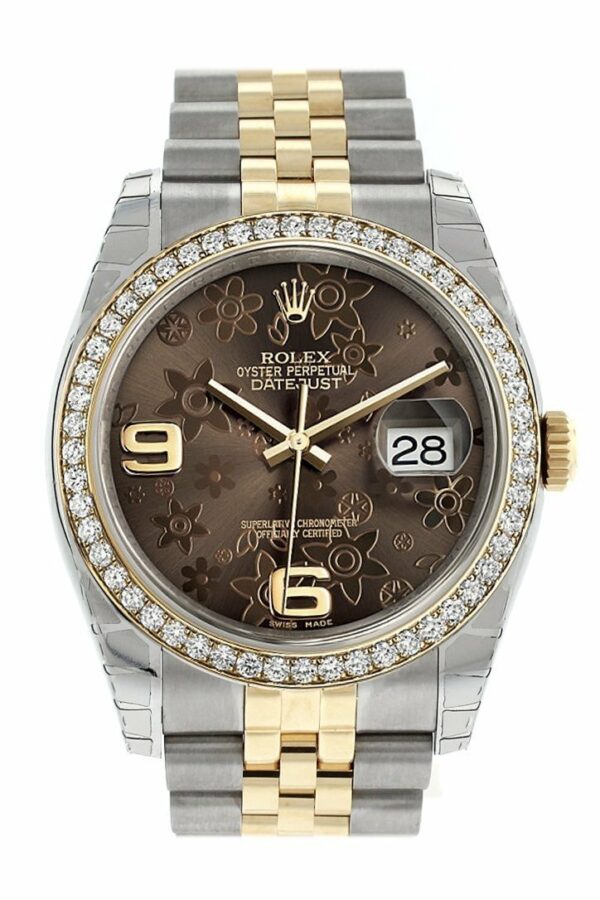 Rolex Datejust 36 Bronze Floral Motif Dial 18K White Gold Diamond Bezel Jubilee Ladies Watch 116243