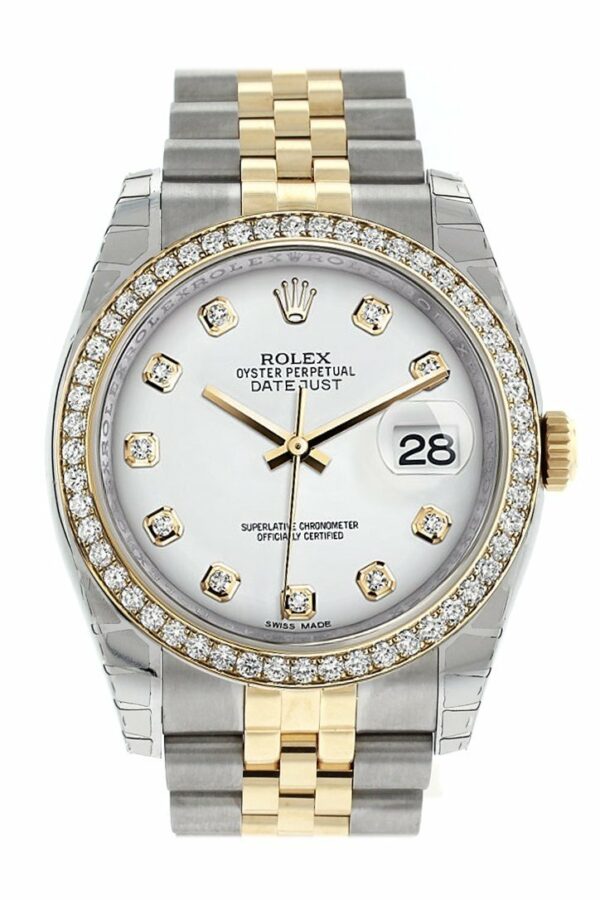 Rolex Datejust 36 White Set With Diamonds Dial 18K Gold Diamond Bezel Jubilee Ladies Watch 116243 /