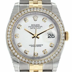 Rolex Datejust 36 White Set With Diamonds Dial 18K Gold Diamond Bezel Jubilee Ladies Watch 116243 /