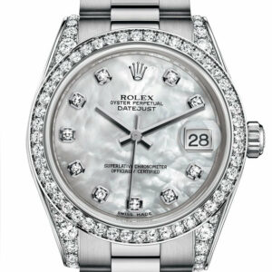 Rolex Datejust 31 White Mother-Of-Pearl Diamond Dial Bezel Lug 18K Gold President Ladies Watch