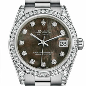 Rolex Datejust 31 Black Mother-Of-Pearl Diamond Dial Bezel Lug 18K White Gold President Ladies Watch