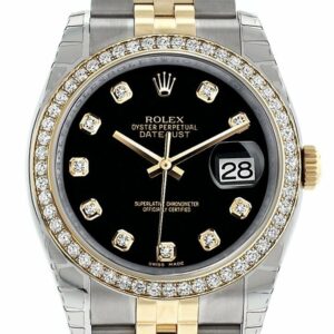 Rolex Datejust 36 Black Set With Diamonds Dial 18K White Gold Diamond Bezel Jubilee Ladies Watch