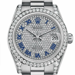 Rolex Datejust 31 Diamond-Paved Roman Dial Diamond Bezel Lug 18K White Gold President Ladies Watch