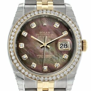 Rolex Datejust 36 Black Mother-Of-Pearl Set With Diamonds Dial 18K White Gold Diamond Bezel Jubilee