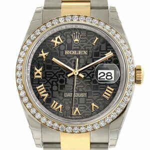 Rolex Datejust 36 Black Jubilee Roman Dial 18K White Gold Diamond Bezel Ladies Watch 116243