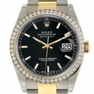 Rolex Datejust 36 Black Dial 18K White Gold Diamond Bezel Ladies Watch 116243